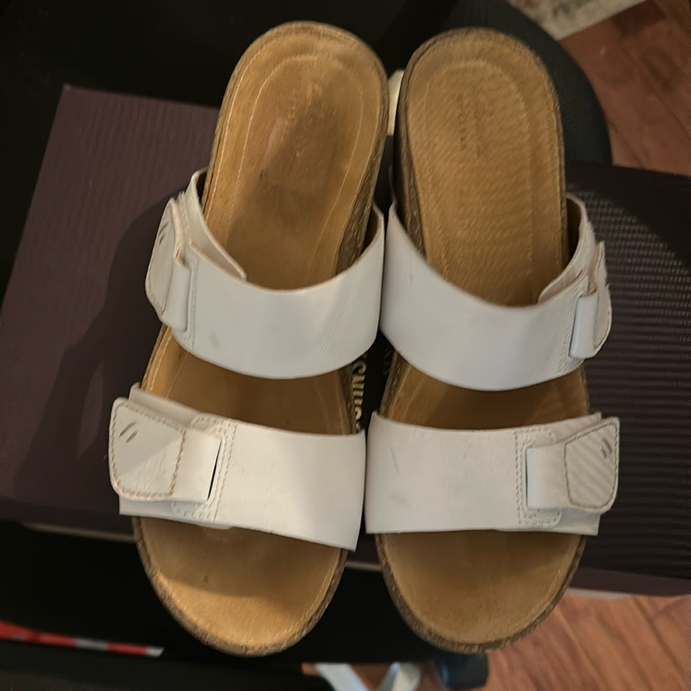 Clarks Artisan White Leather Platform Slip On Comfort Wedges Size 10 Summer Boho